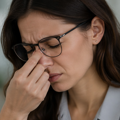 Pessoa sentindo dores de cabeça após um dia de trabalho