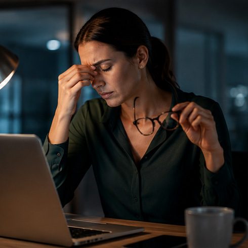 Pessoa sentindo dores de cabeça após um dia de trabalho